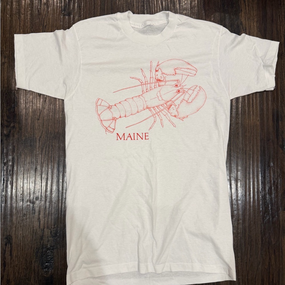 Vintage Maine Lobster Graphic T-Shirt - White with Red Print